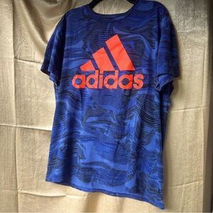 ADIDAS “Warped Camo” Cotton T. Blue print with orange logo. Boys’ XL Size 18/20
